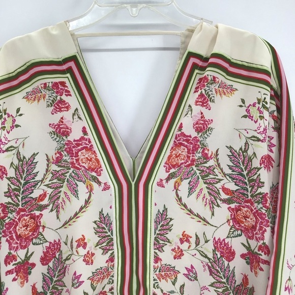 Rose + Olive Floral Spring Flowy Boho Top Blouse Creme/Multi Color Size Medium - Picture 3 of 7